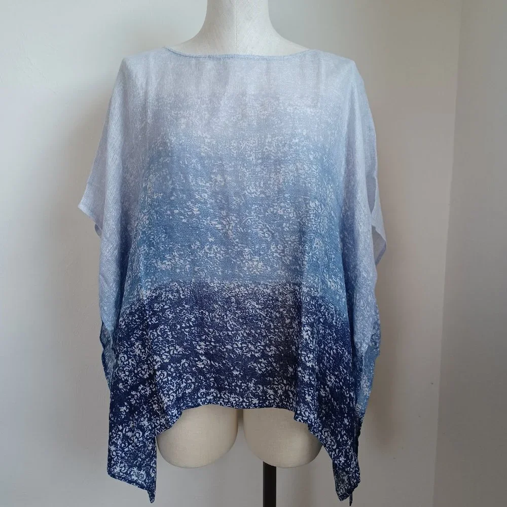 J Jill Pure Jill Ombre Linen Airy-Weave Poncho Size M/L NEW - Picture 2 of 14
